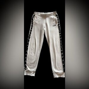 Puma White Pants with Black Logo Stripes